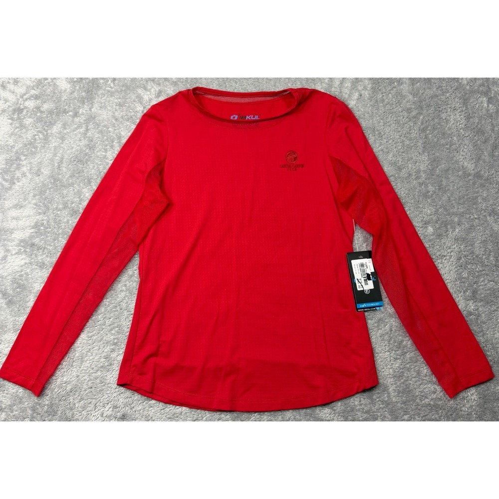 IBKUL Top Womens S Red Capital Canyon Club Crew Neck Long Sleeve Mesh UPF 50+